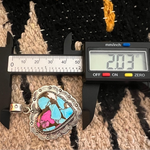 ❤️ Cotton Candy Turquoise Heart Statement Navajo Sterling Pendant 14 Gm / 2.03”L - Picture 11 of 12